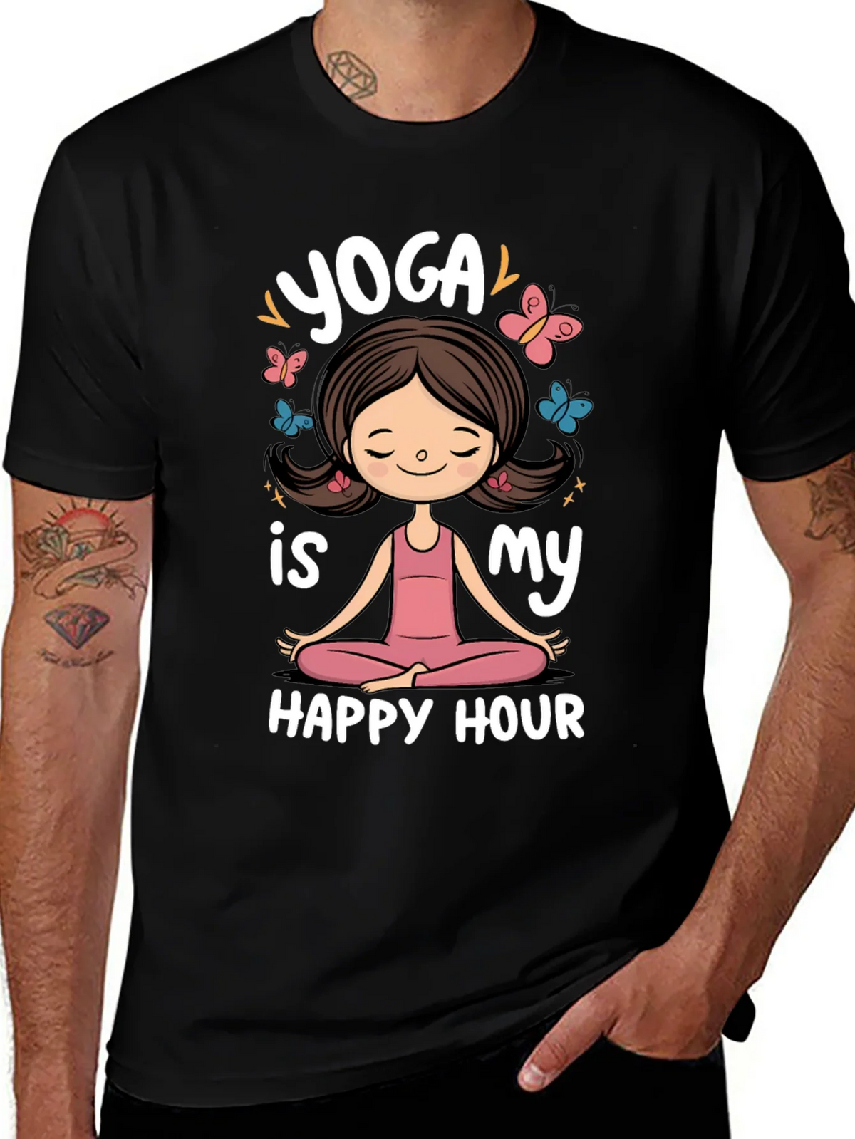 Yoga is My Happy Hour Black Graphic Tee product image 1