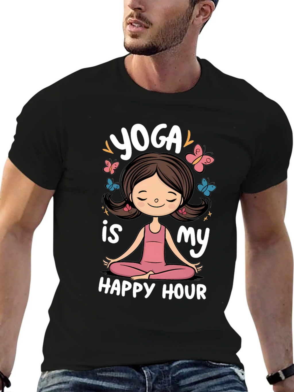Yoga is My Happy Hour Black Graphic Tee product image 6