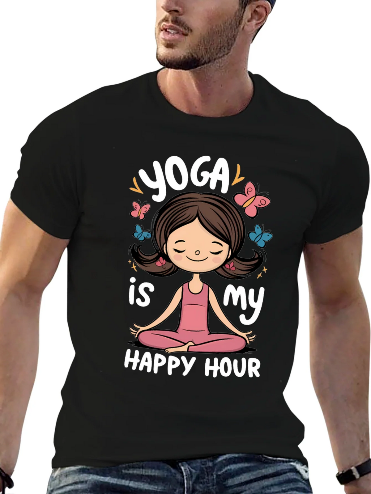 Yoga is My Happy Hour Black Graphic Tee product image 6