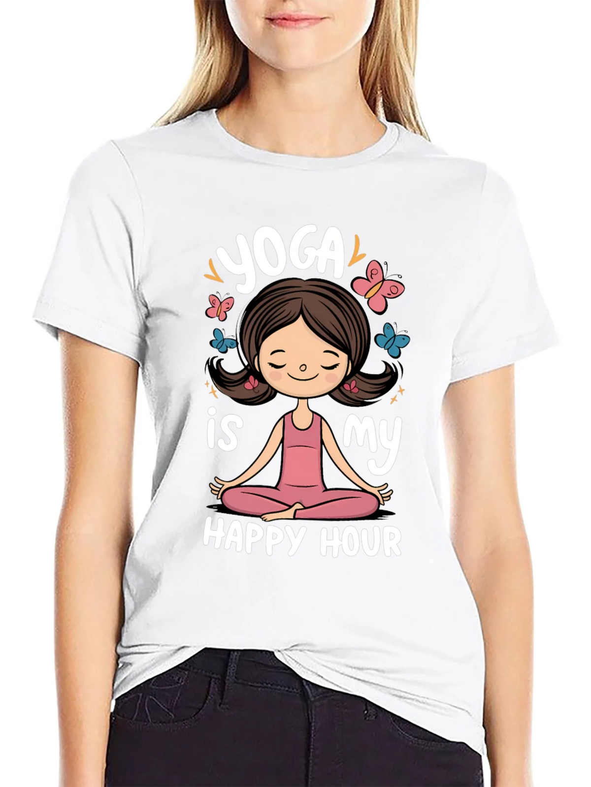 Yoga is My Happy Hour Black Graphic Tee product image 8