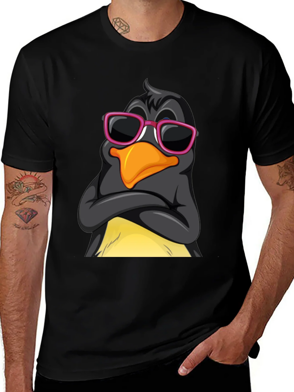 Cool Penguin Graphic Tee - Stylish Black T-Shirt product image 1