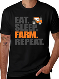 Eat Sleep Farm Repeat Mens Graphic Tee - Black product image 1