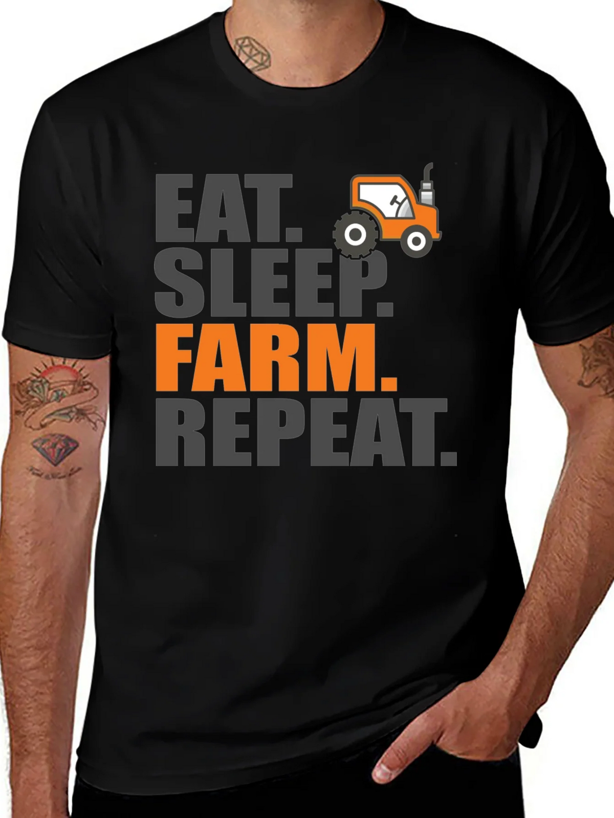 Eat Sleep Farm Repeat Mens Graphic Tee - Black product image 1