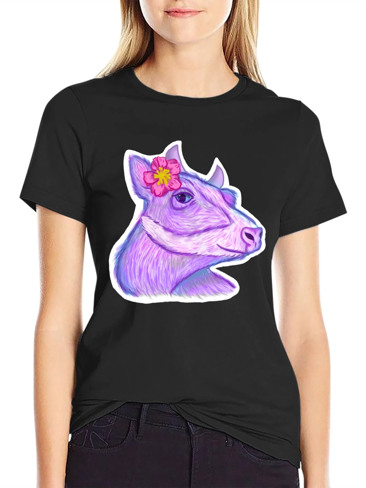 Cow with Flower Graphic Tee product image 2