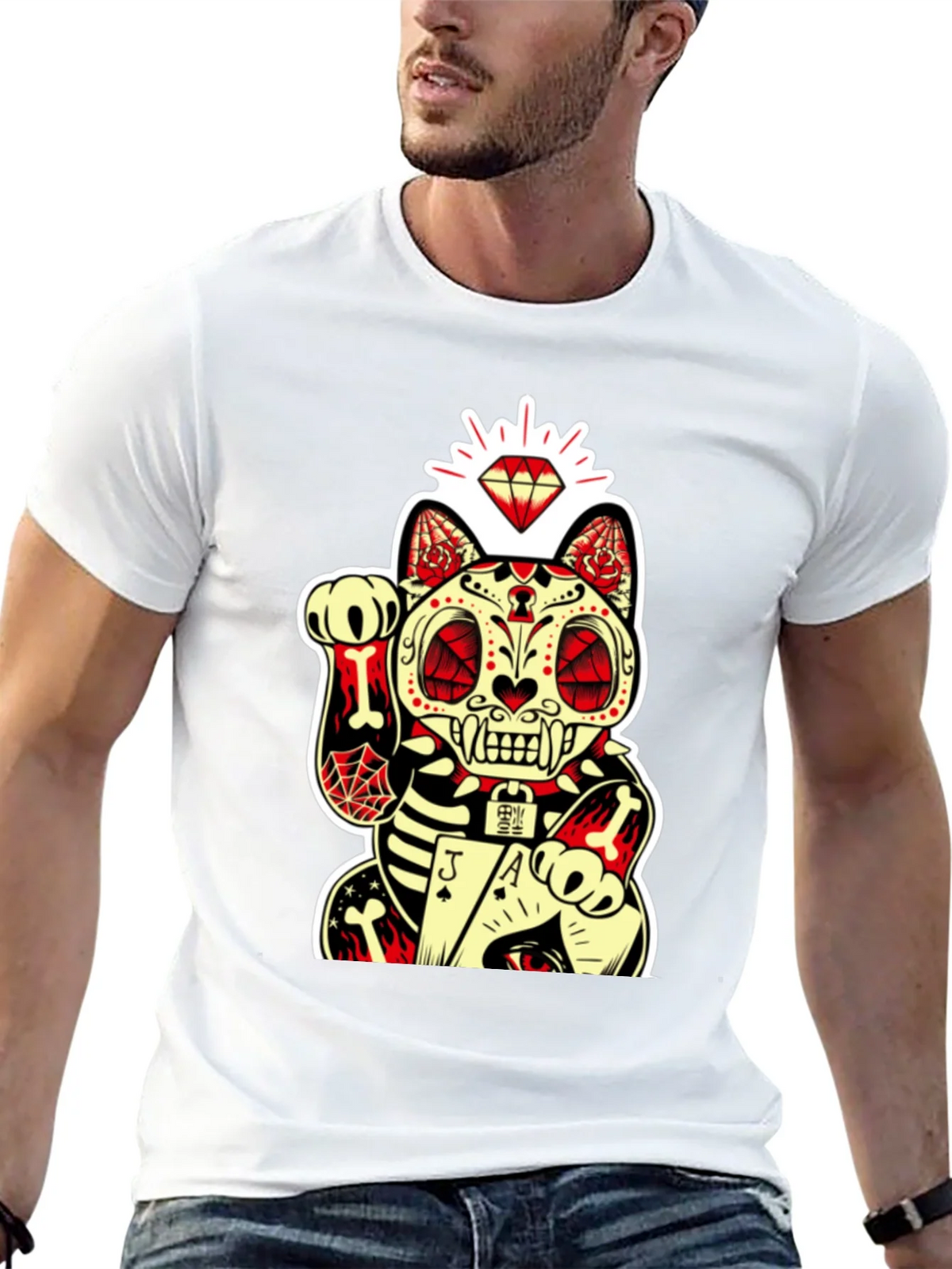 Lucky Cat Dia de los Muertos Graphic Tee product image 12