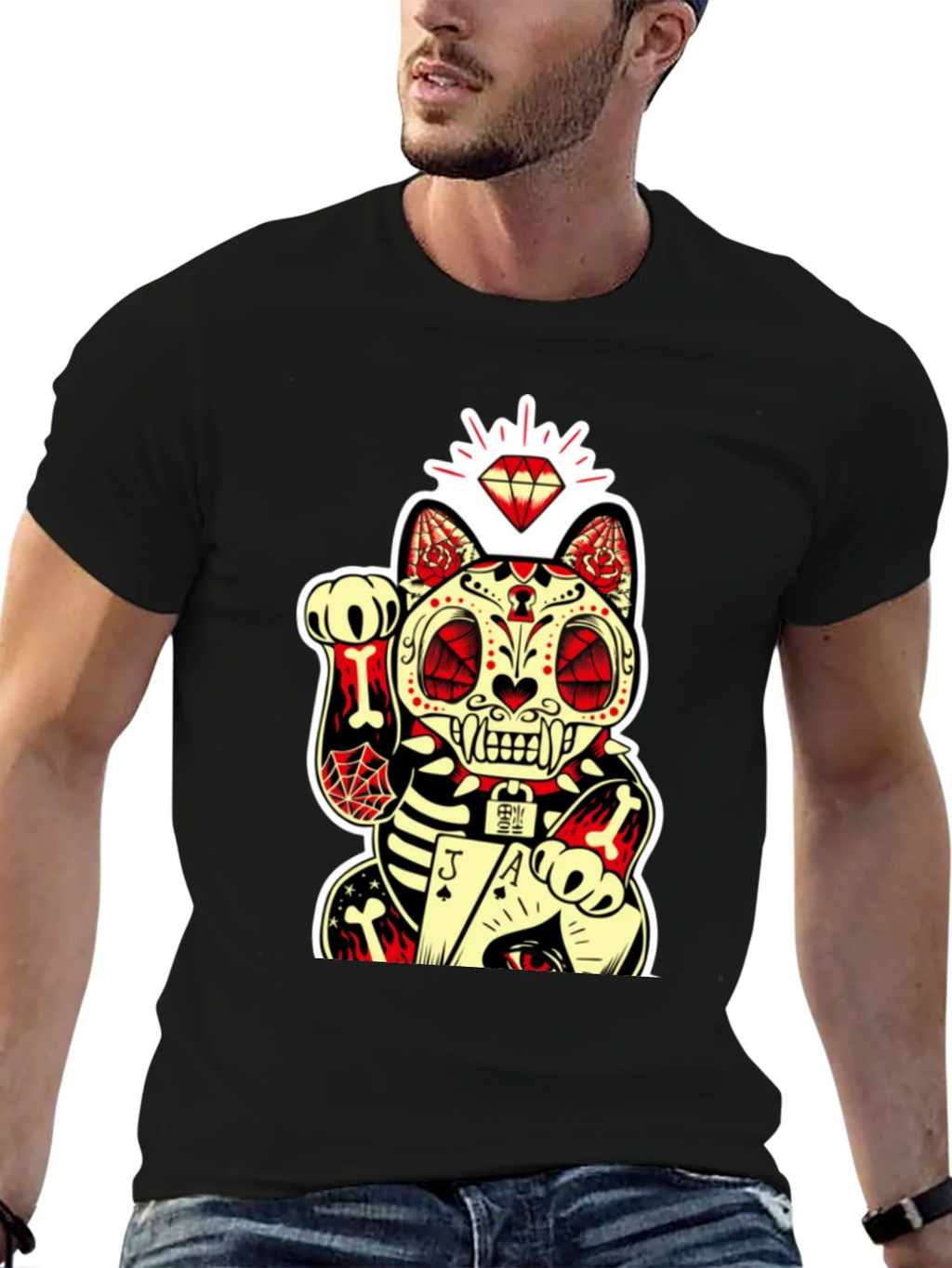 Lucky Cat Dia de los Muertos Graphic Tee product image 6