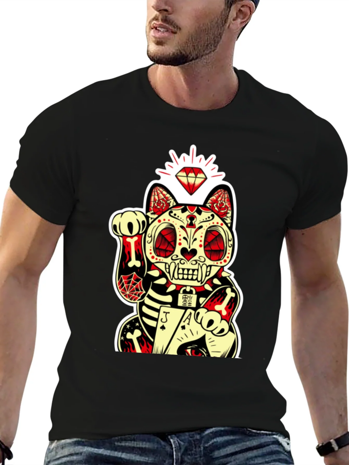 Lucky Cat Dia de los Muertos Graphic Tee product image 6