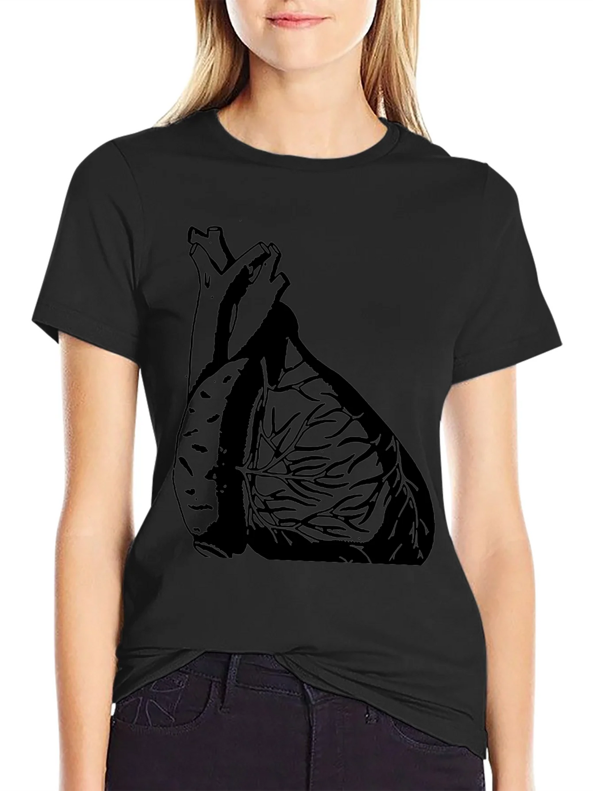 Anatomical Heart Graphic Tee - Black Cotton Casual T-Shirt product image 2