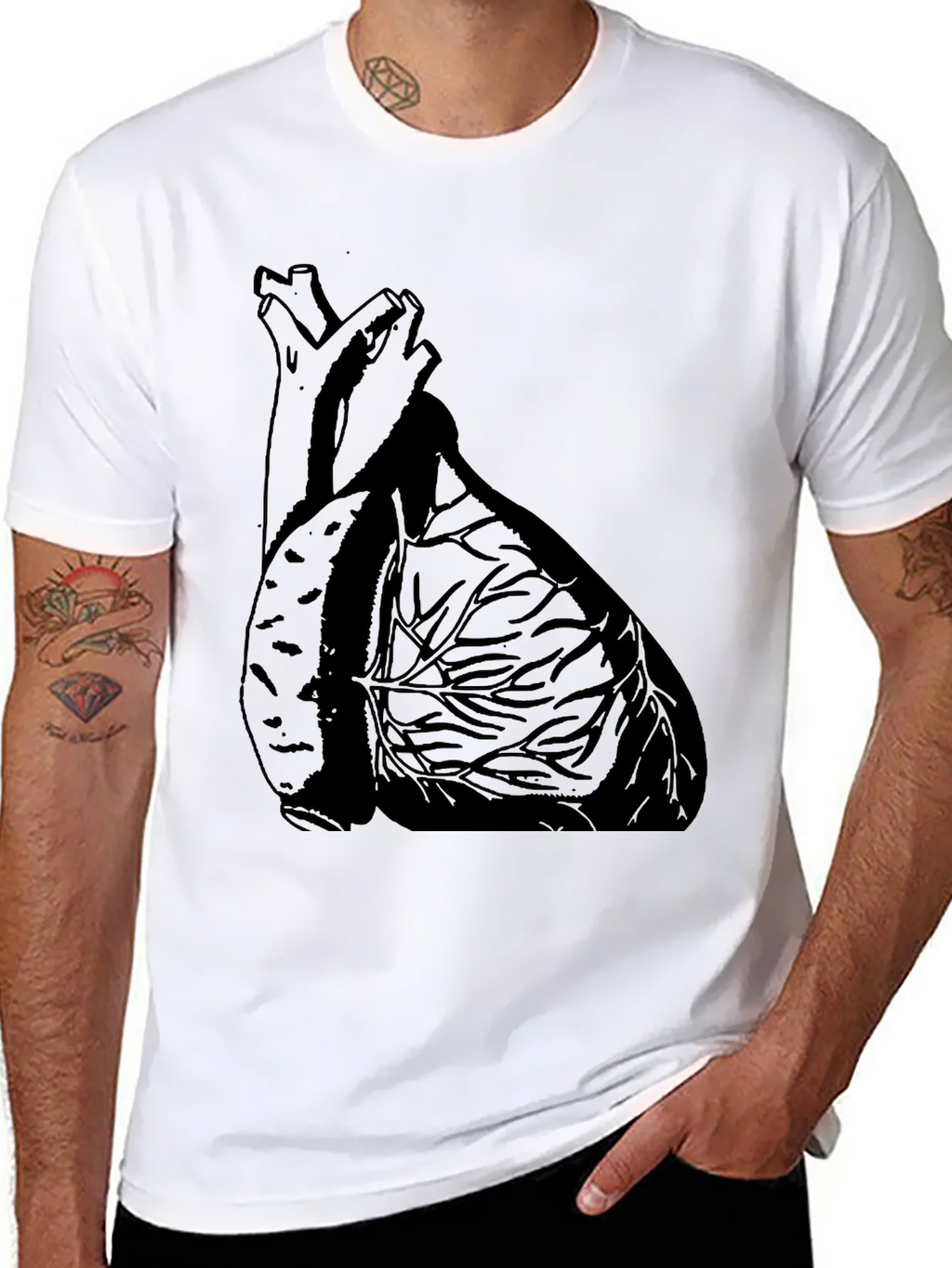 Anatomical Heart Graphic Tee - Black Cotton Casual T-Shirt product image 7