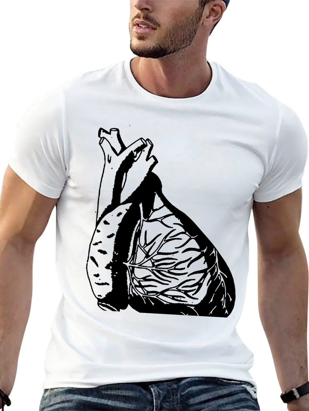 Anatomical Heart Graphic Tee - Black Cotton Casual T-Shirt product image 12