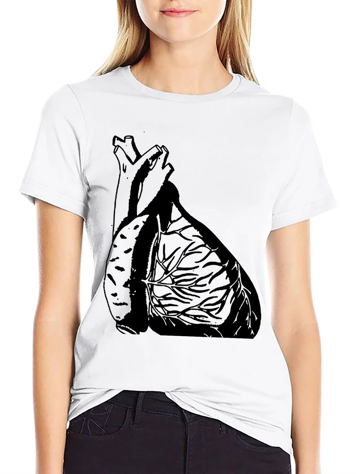 Anatomical Heart Graphic Tee - Black Cotton Casual T-Shirt product image 8
