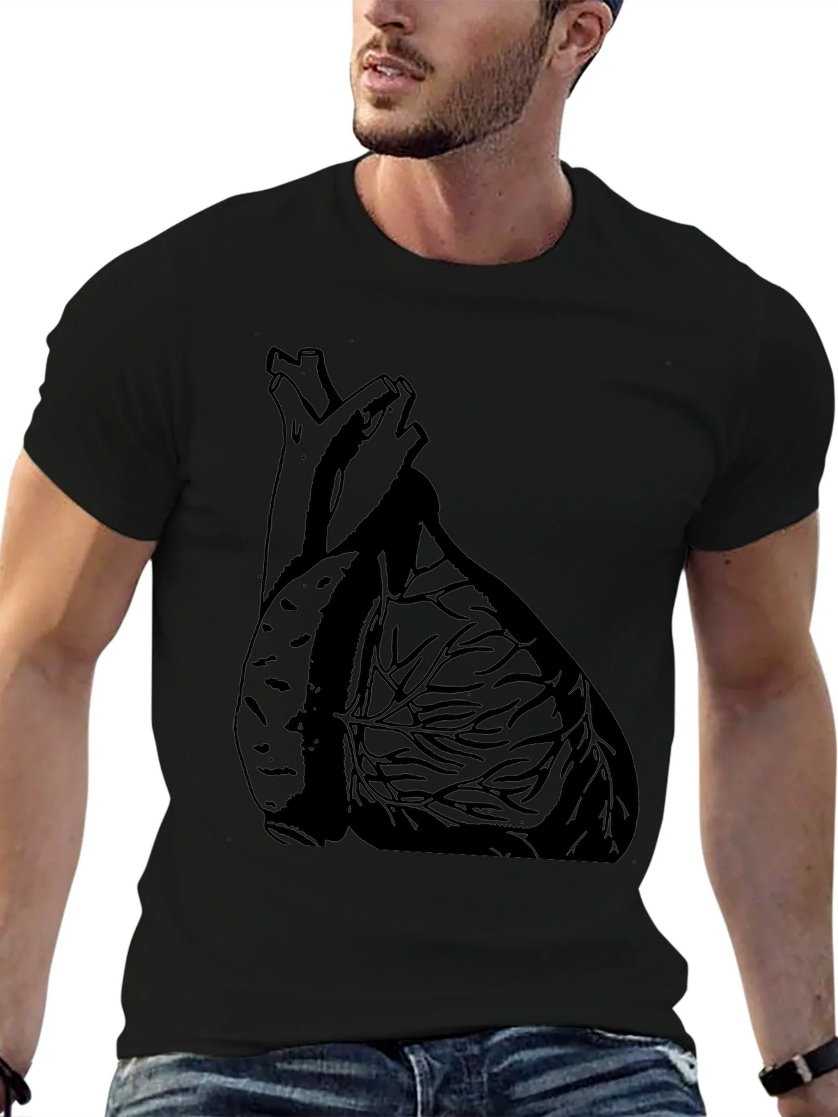 Anatomical Heart Graphic Tee - Black Cotton Casual T-Shirt product image 6