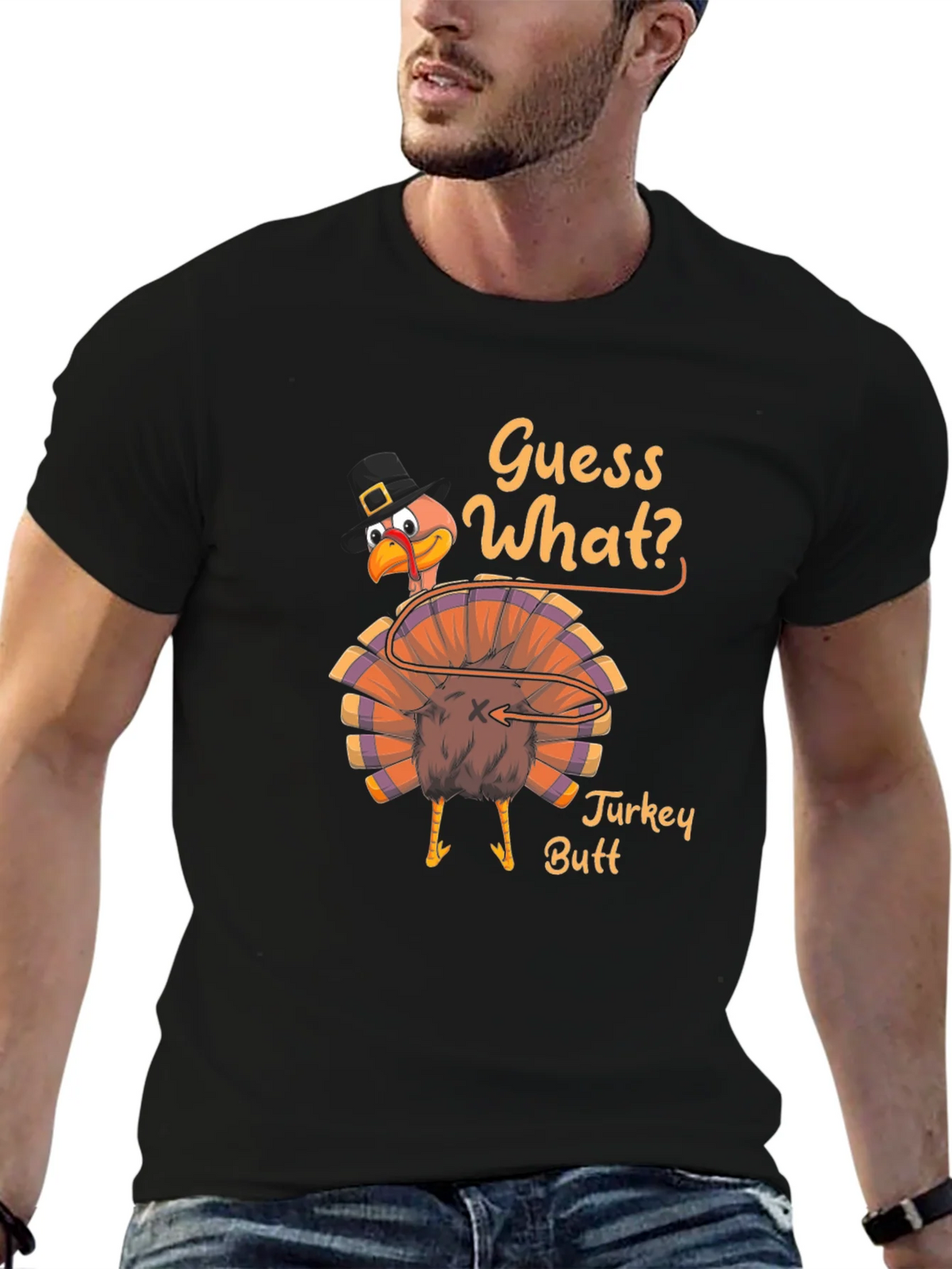 Guess What? Turkey Butt Thanksgiving Graphic T-Shirt product image 6
