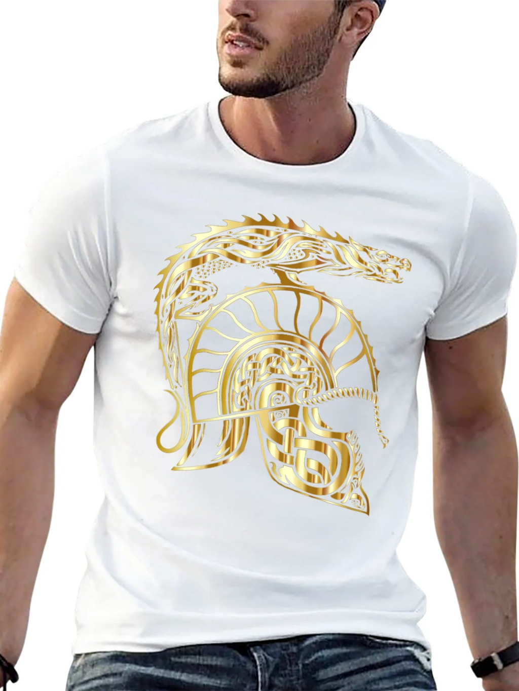 Gold Dragon Helmet Black T-Shirt product image 12