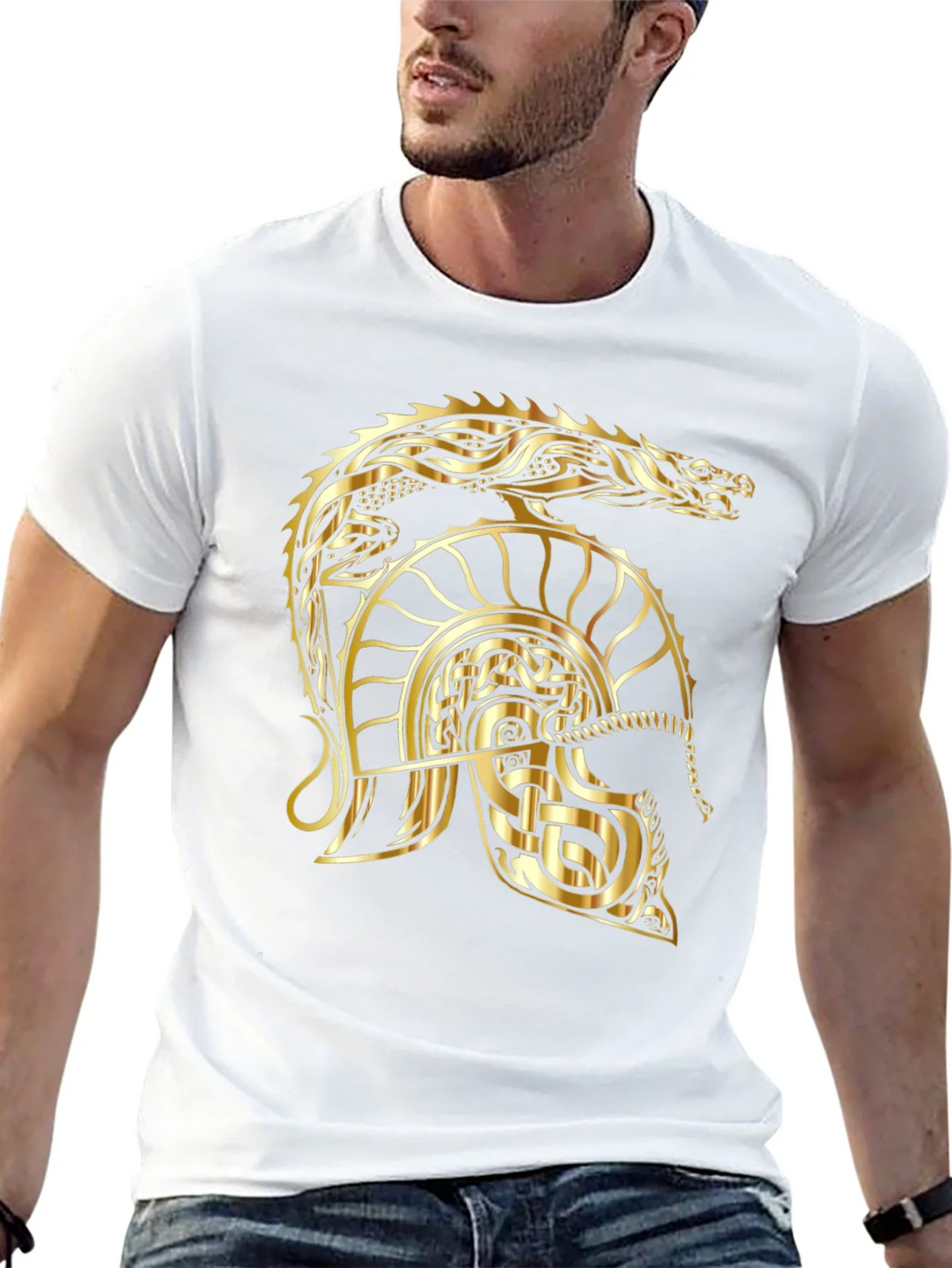Gold Dragon Helmet Black T-Shirt product image 12