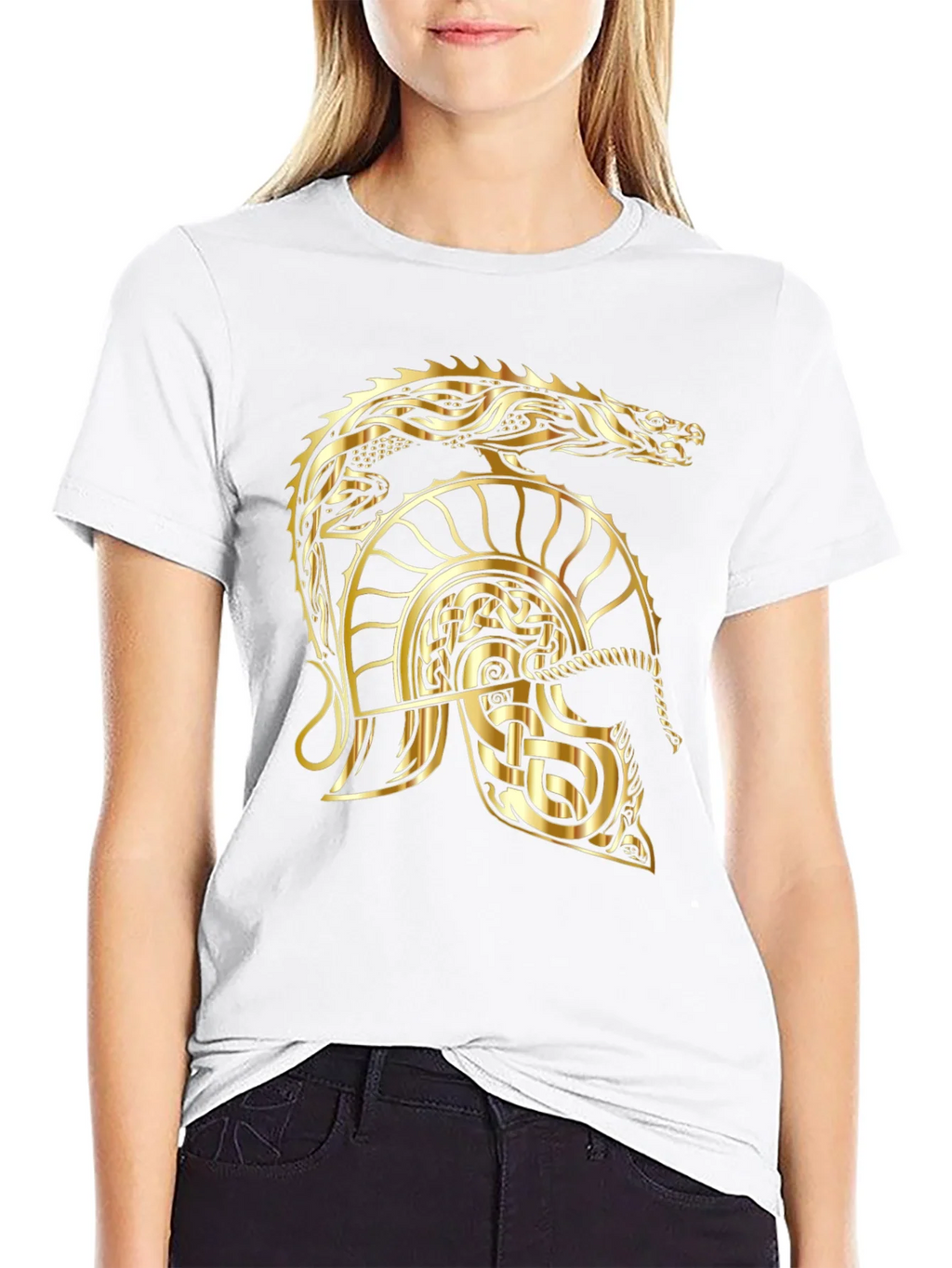 Gold Dragon Helmet Black T-Shirt product image 8
