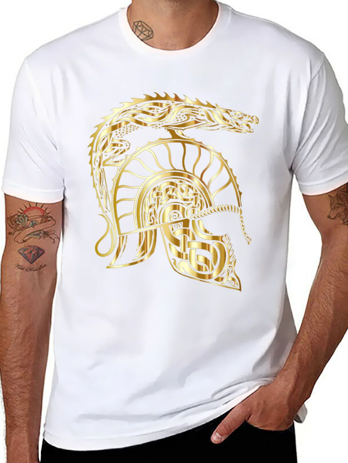 Gold Dragon Helmet Black T-Shirt product image 7