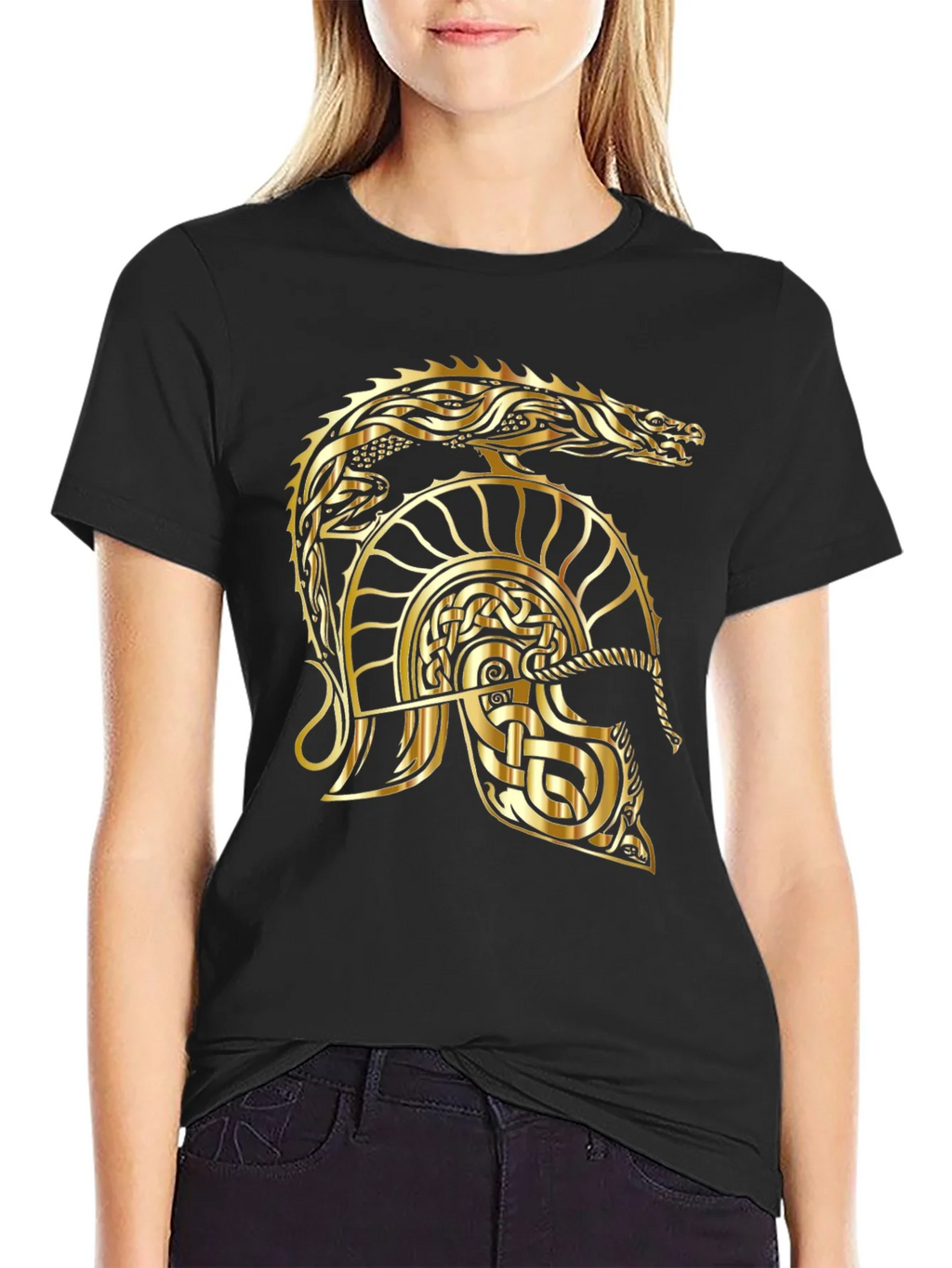 Gold Dragon Helmet Black T-Shirt product image 2