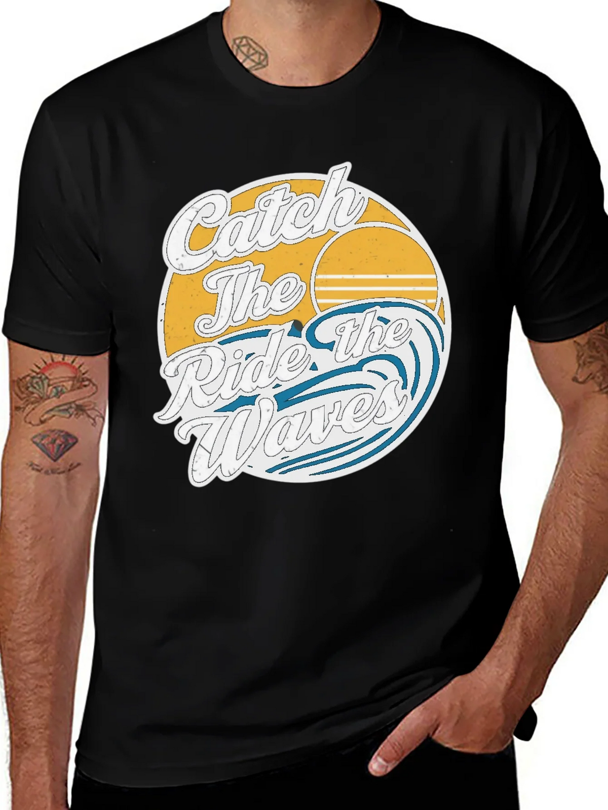 Catch the Ride Waves Graphic Tee - Vintage Surf Style product image 1