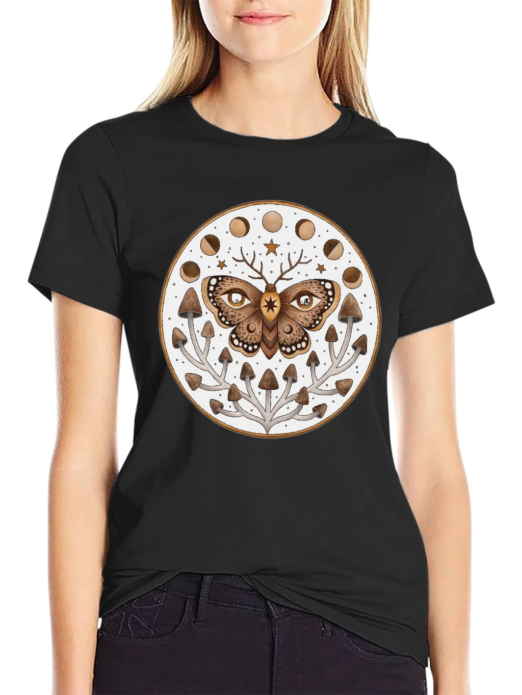 Moth Moon Phase Mushroom T-Shirt product image 2