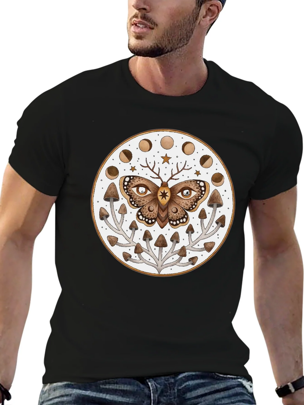 Moth Moon Phase Mushroom T-Shirt product image 6