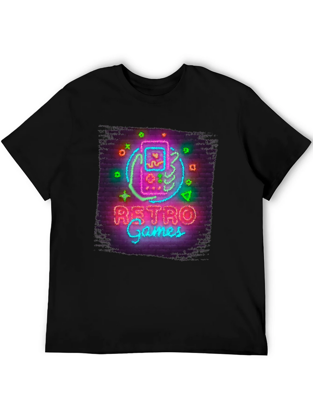 Retro Games Neon Style Graphic Tee - Black Cotton T-Shirt product image 5