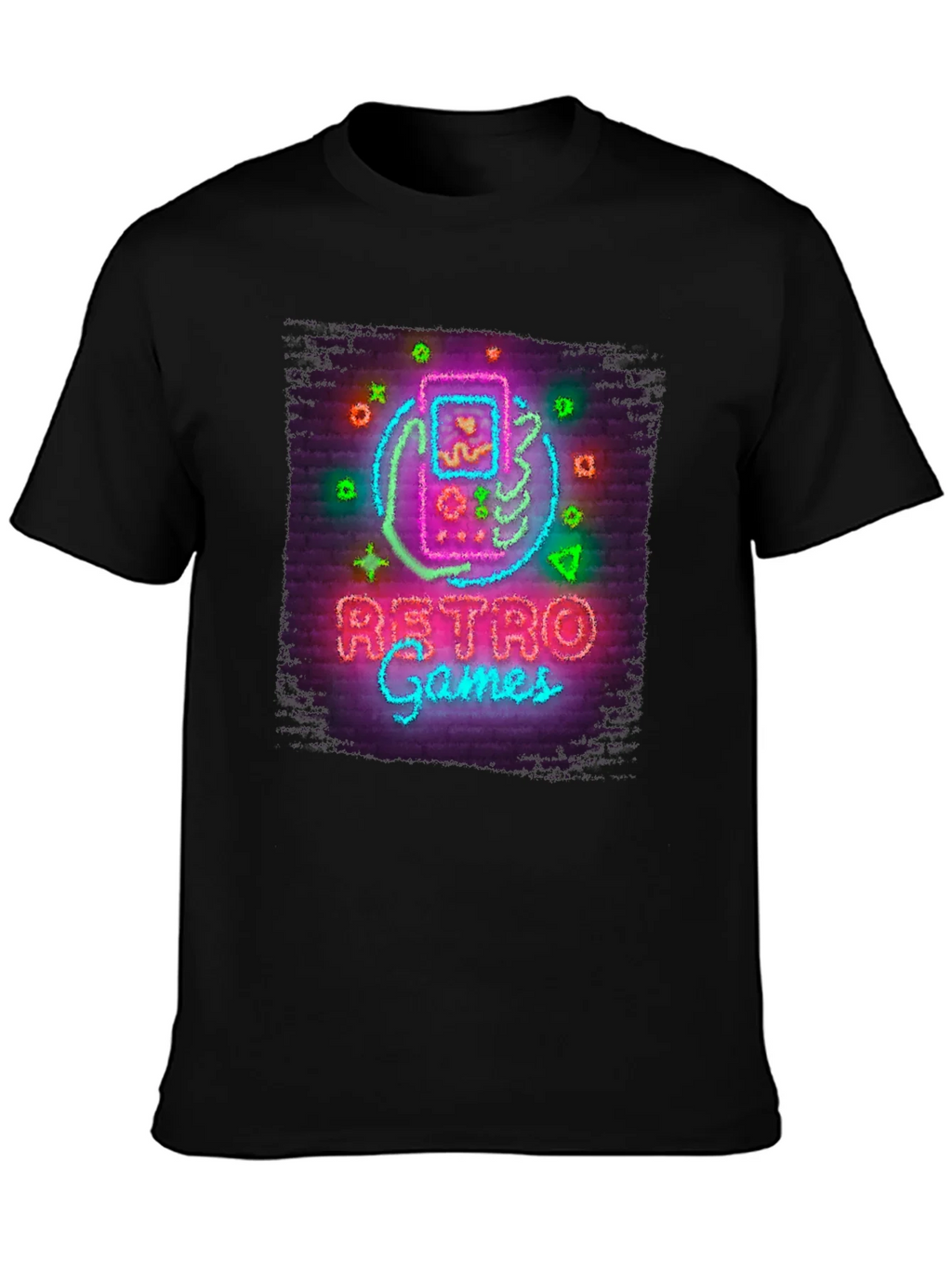 Retro Games Neon Style Graphic Tee - Black Cotton T-Shirt product image 3