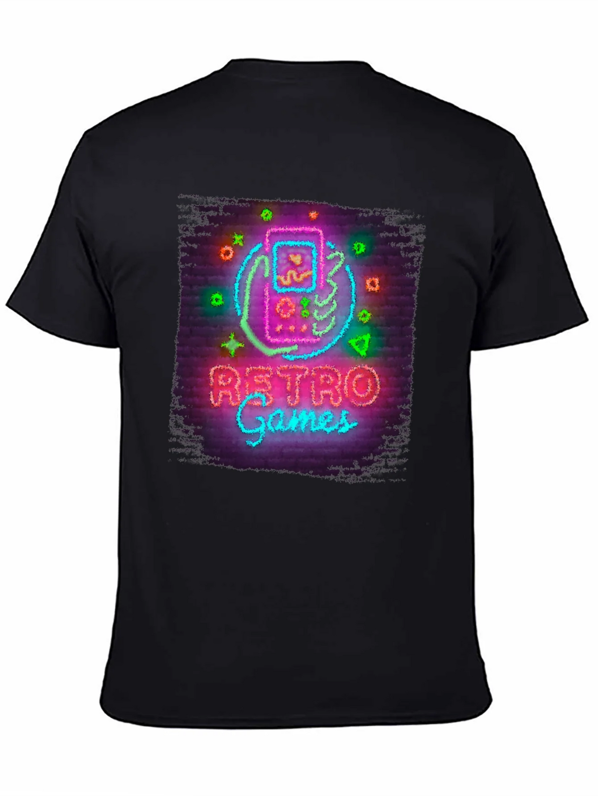 Retro Games Neon Style Graphic Tee - Black Cotton T-Shirt product image 4