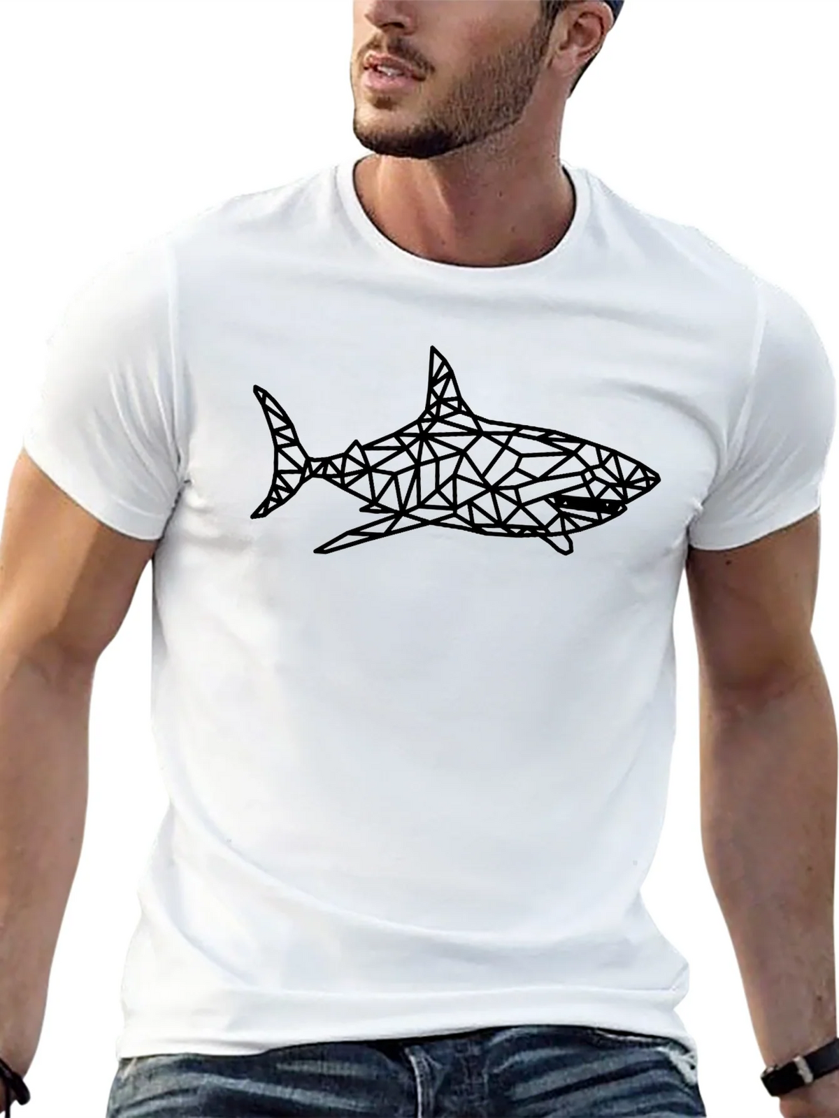 Geometric Shark Graphic Black T-Shirt product image 12