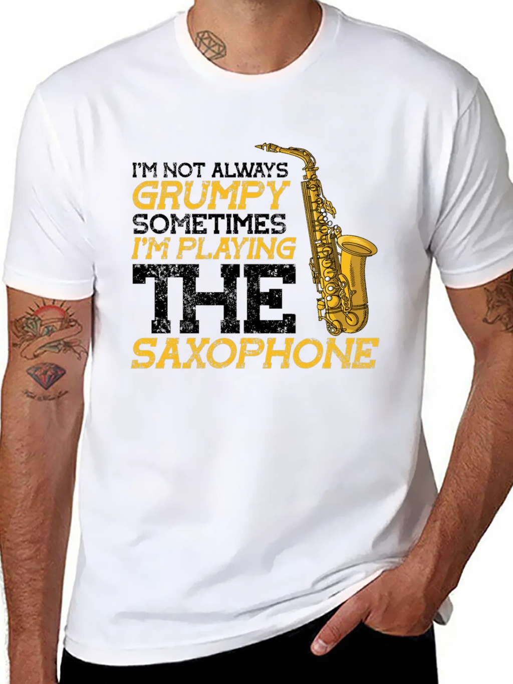 Grumpy Saxophone Player Black T-Shirt product image 7