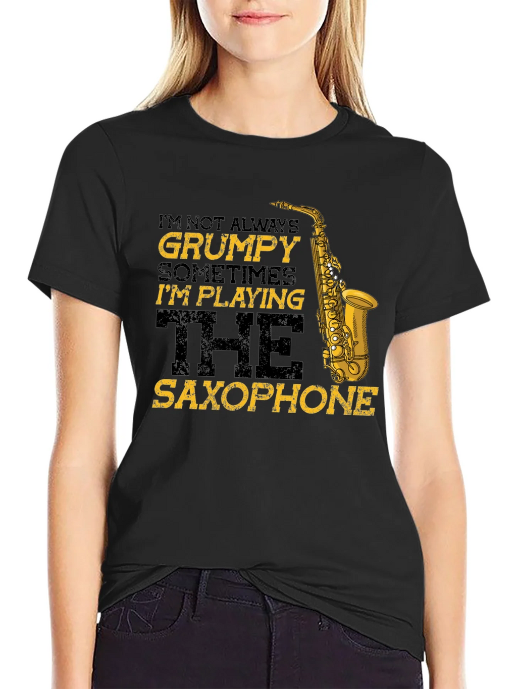 Grumpy Saxophone Player Black T-Shirt product image 2