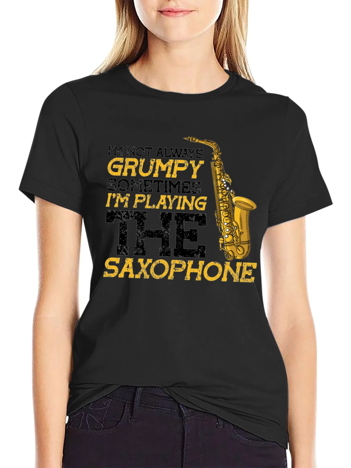 Grumpy Saxophone Player Black T-Shirt product image 2