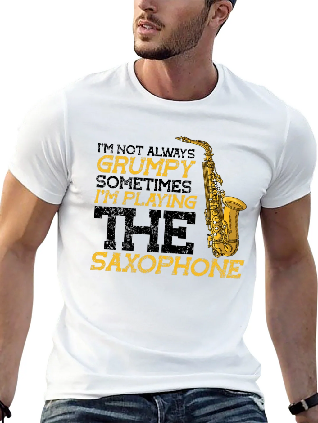 Grumpy Saxophone Player Black T-Shirt product image 12