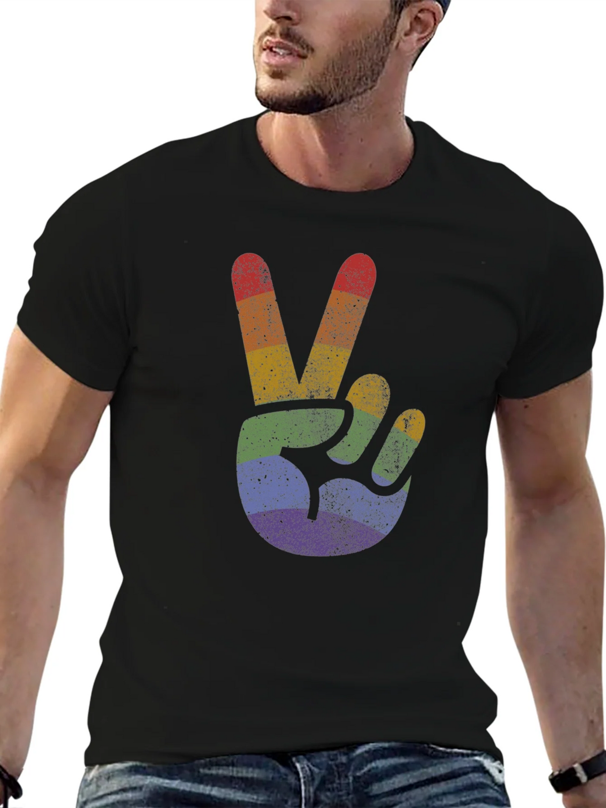 Retro Rainbow Peace Sign T-Shirt product image 6