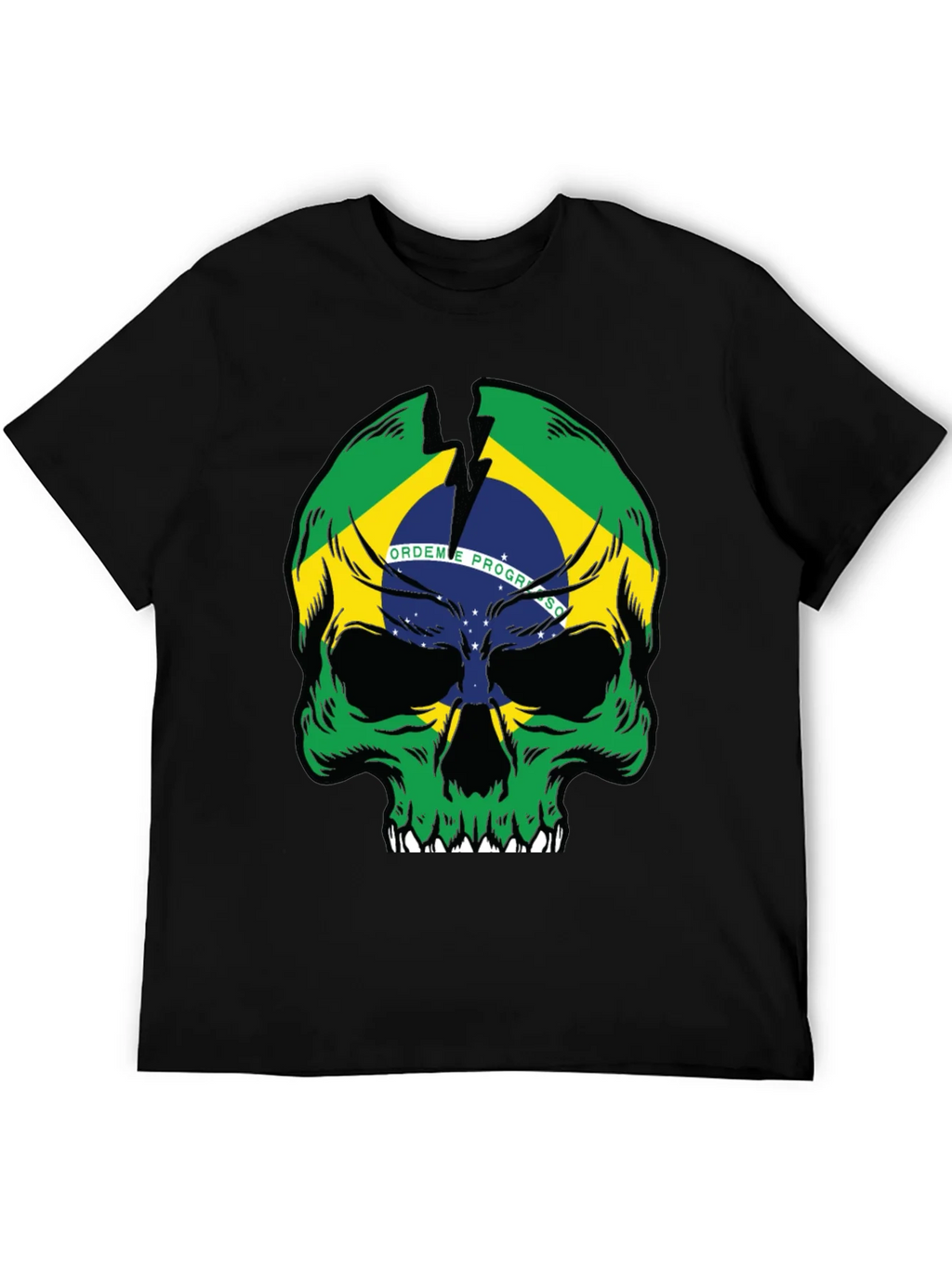 Brazil Flag Skull Graphic T-Shirt - Black product image 5