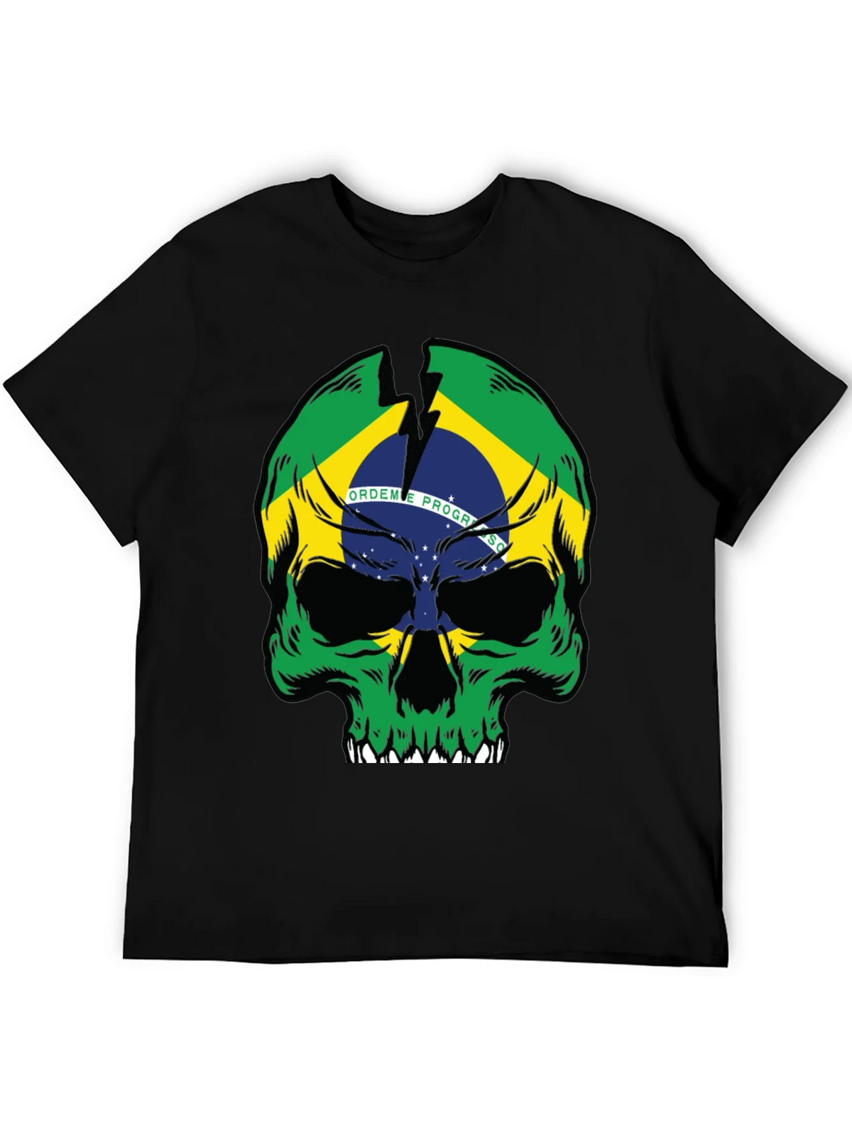Brazil Flag Skull Graphic T-Shirt - Black product image 5