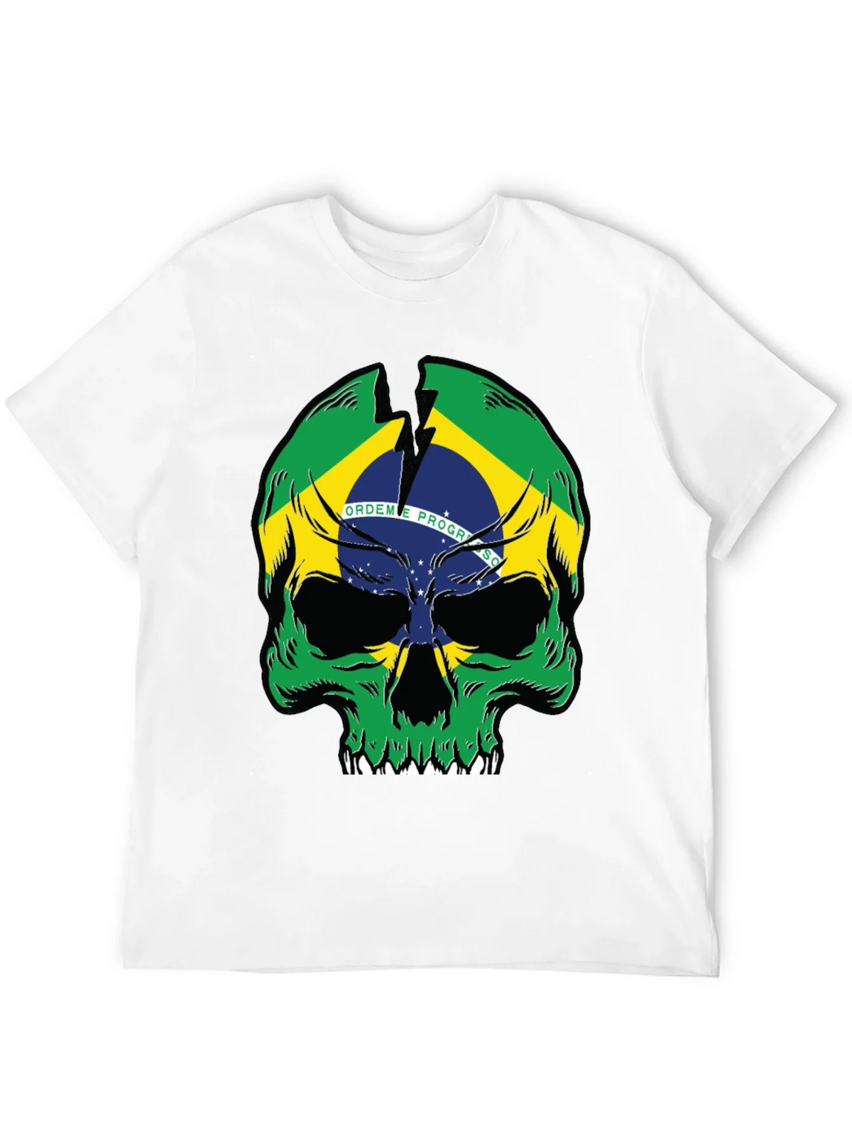 Brazil Flag Skull Graphic T-Shirt - Black product image 11