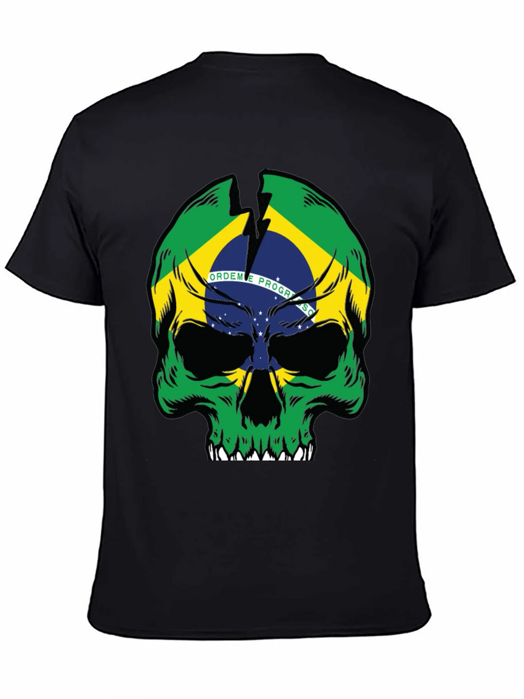 Brazil Flag Skull Graphic T-Shirt - Black product image 4