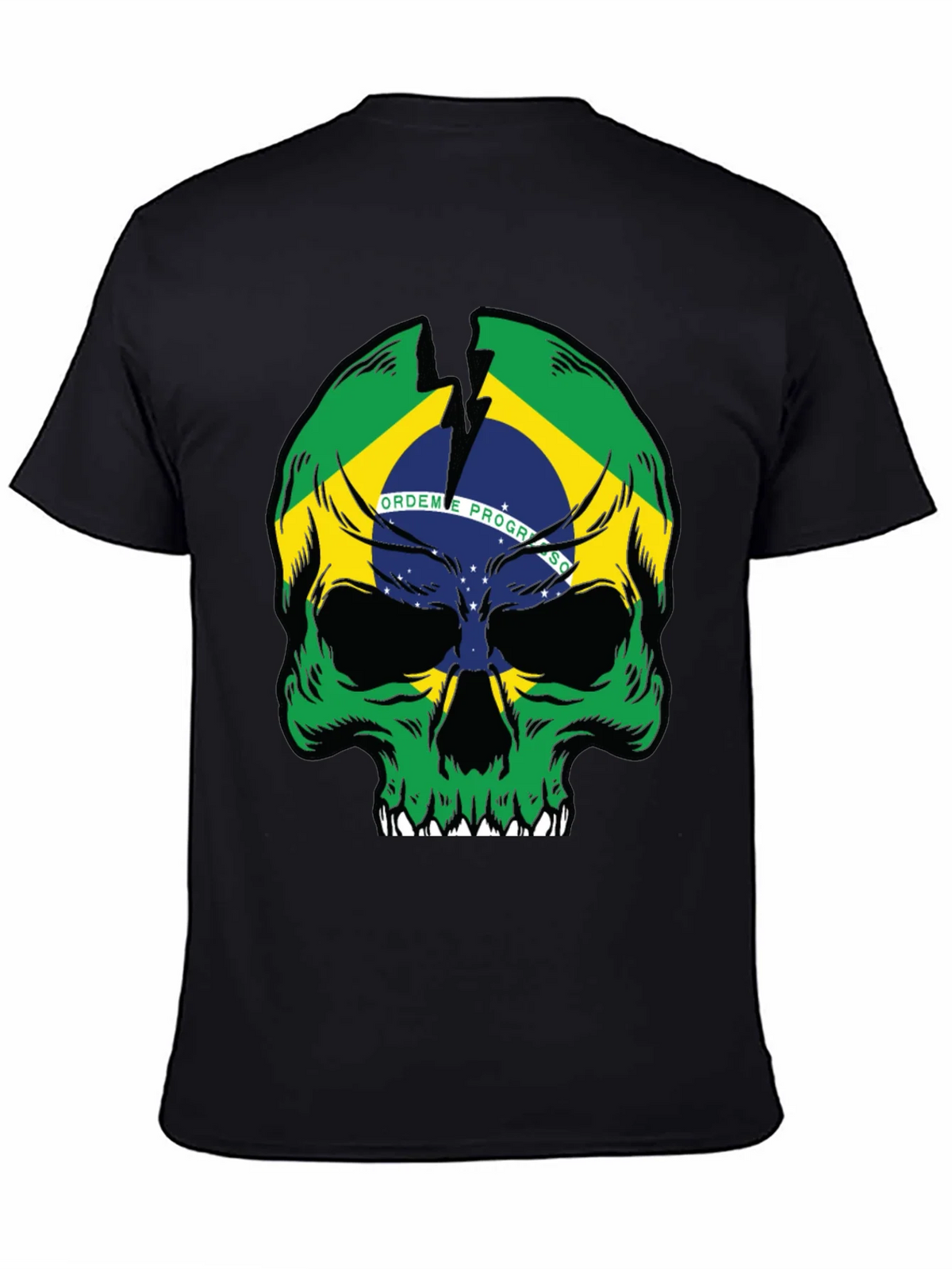 Brazil Flag Skull Graphic T-Shirt - Black product image 4