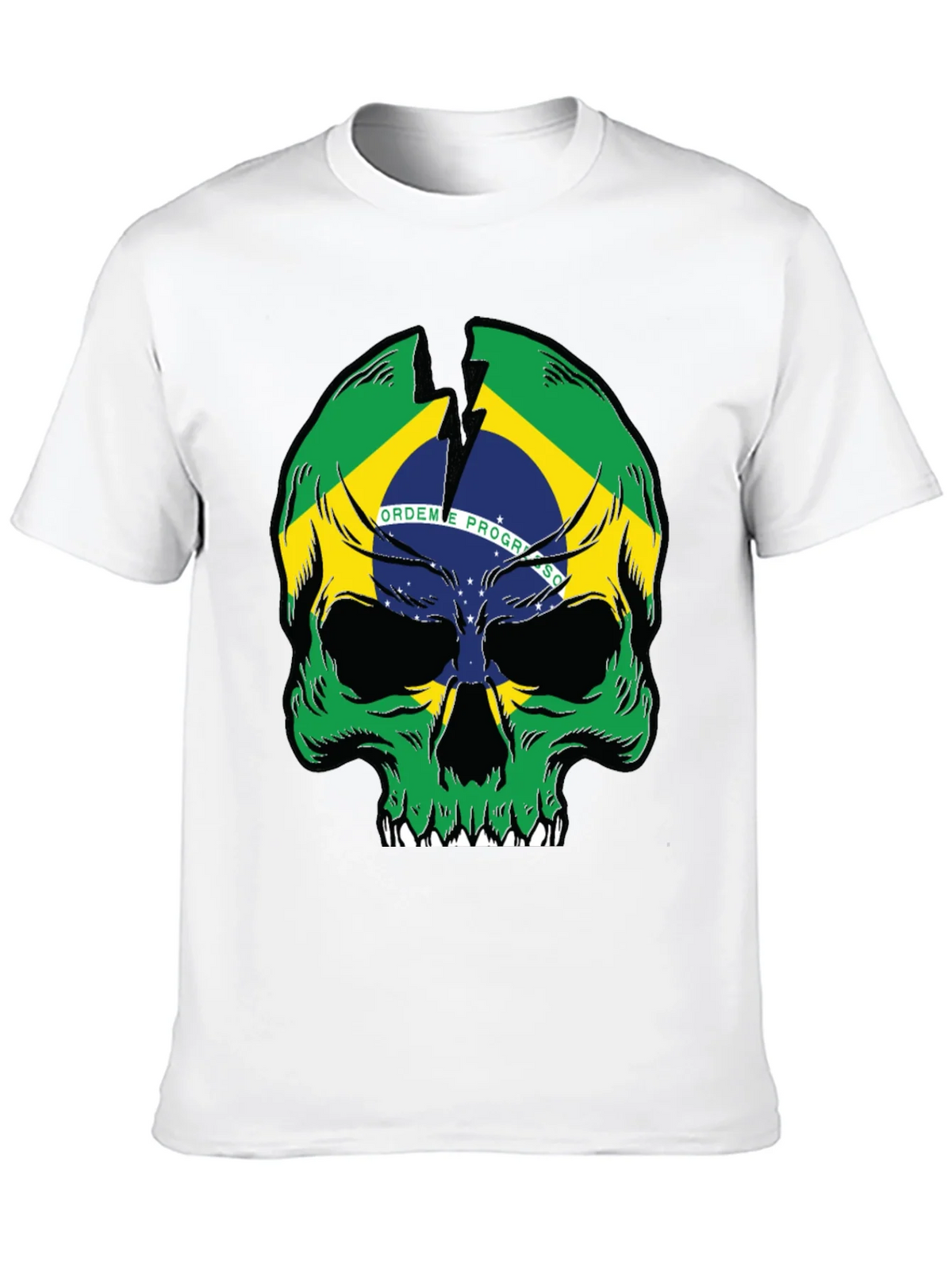 Brazil Flag Skull Graphic T-Shirt - Black product image 9