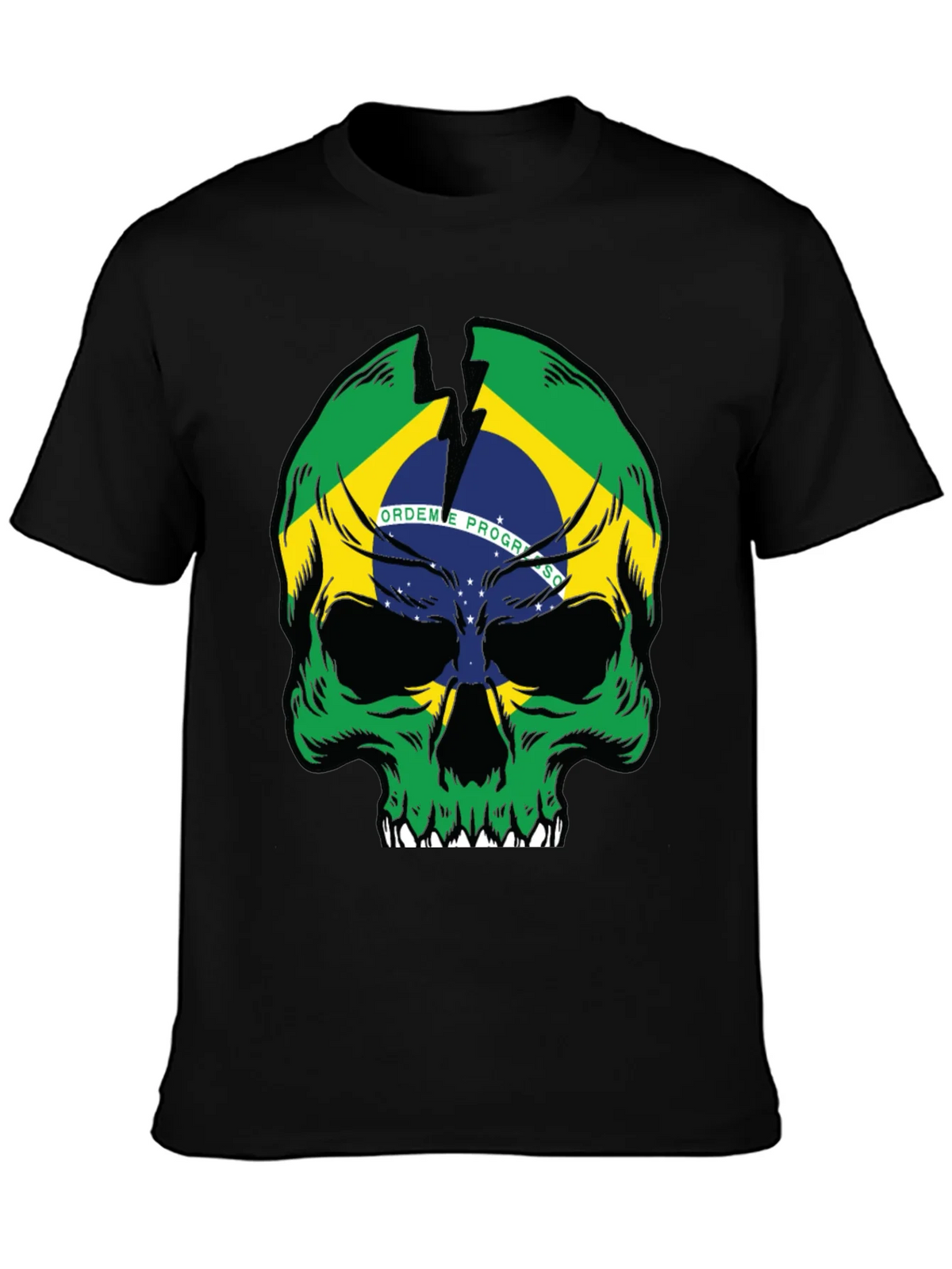 Brazil Flag Skull Graphic T-Shirt - Black product image 3