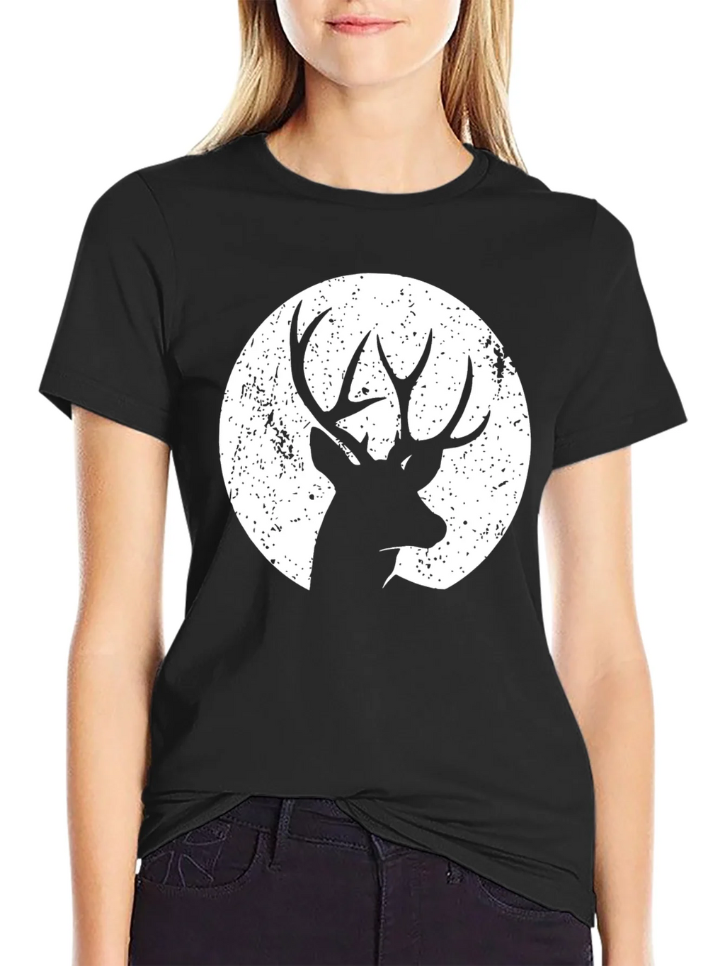Deer Silhouette Graphic Tee - Black Cotton Blend product image 2