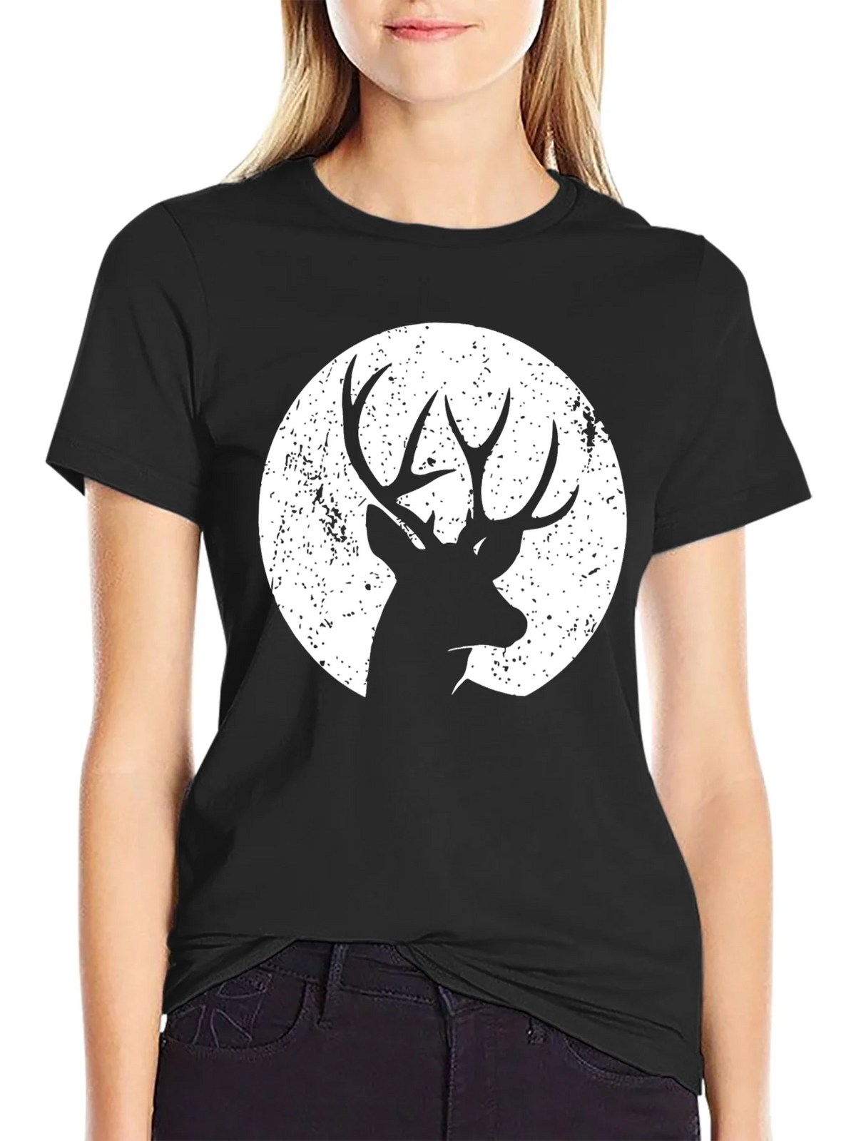 Deer Silhouette Graphic Tee - Black Cotton Blend product image 2