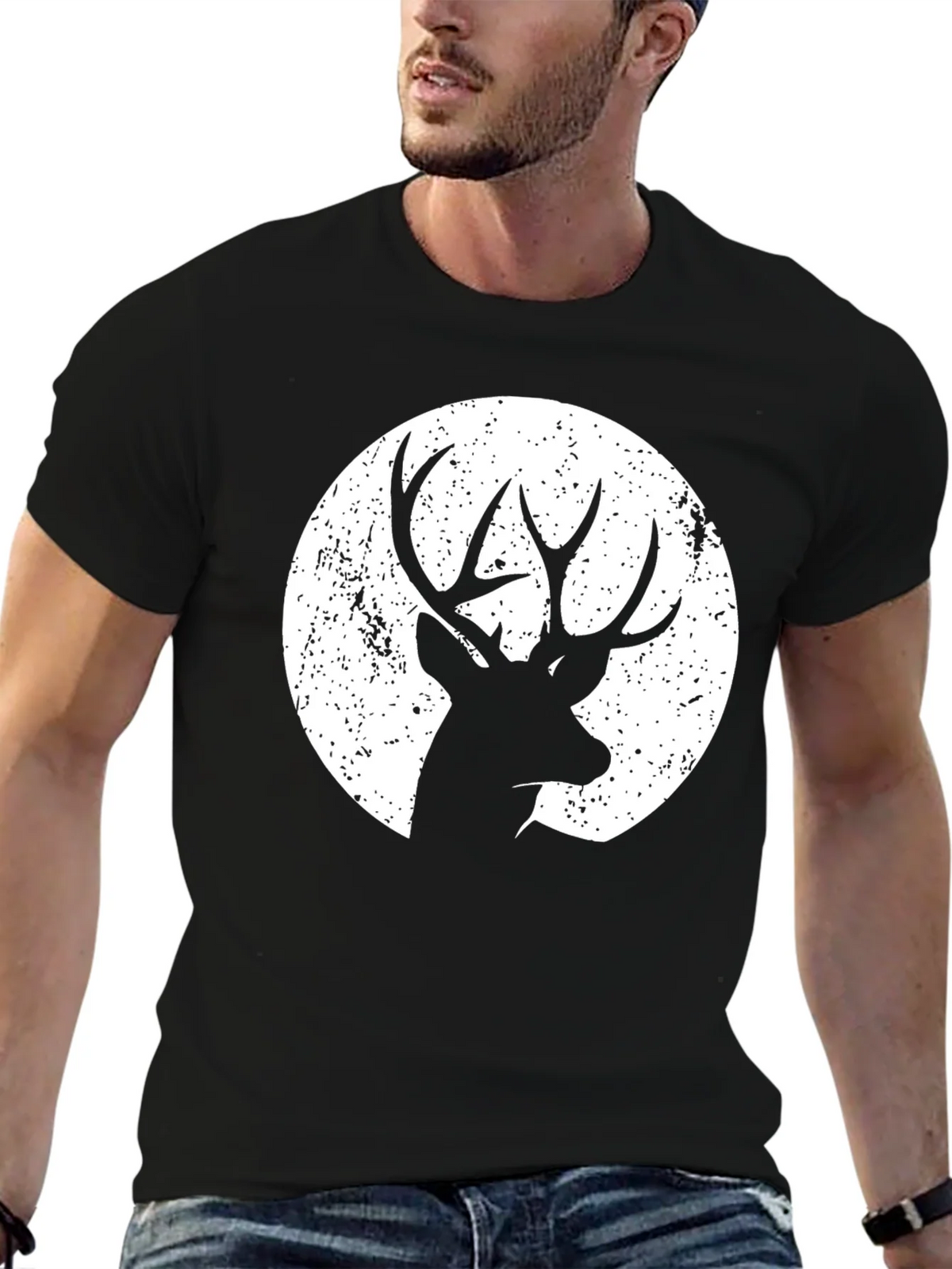 Deer Silhouette Graphic Tee - Black Cotton Blend product image 6