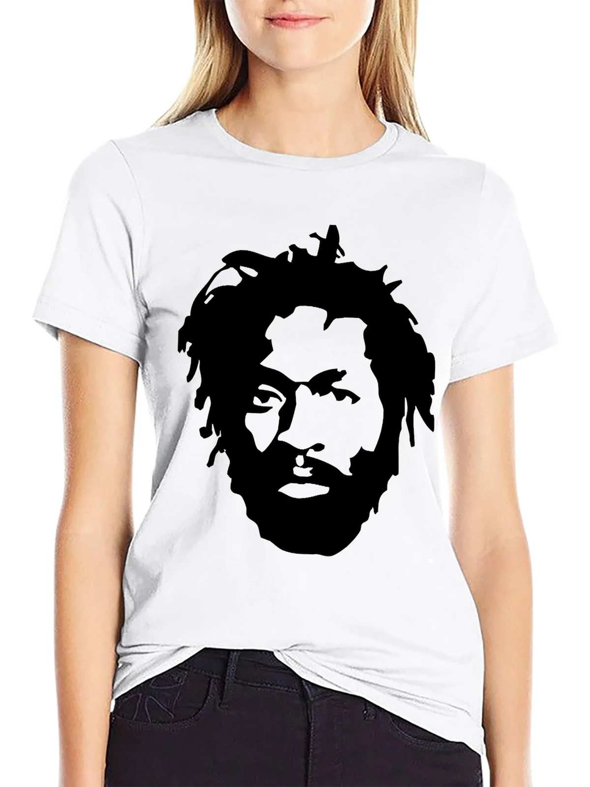 Black T-Shirt with Face Graphic product image 8