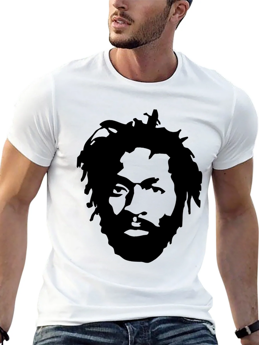 Black T-Shirt with Face Graphic product image 12
