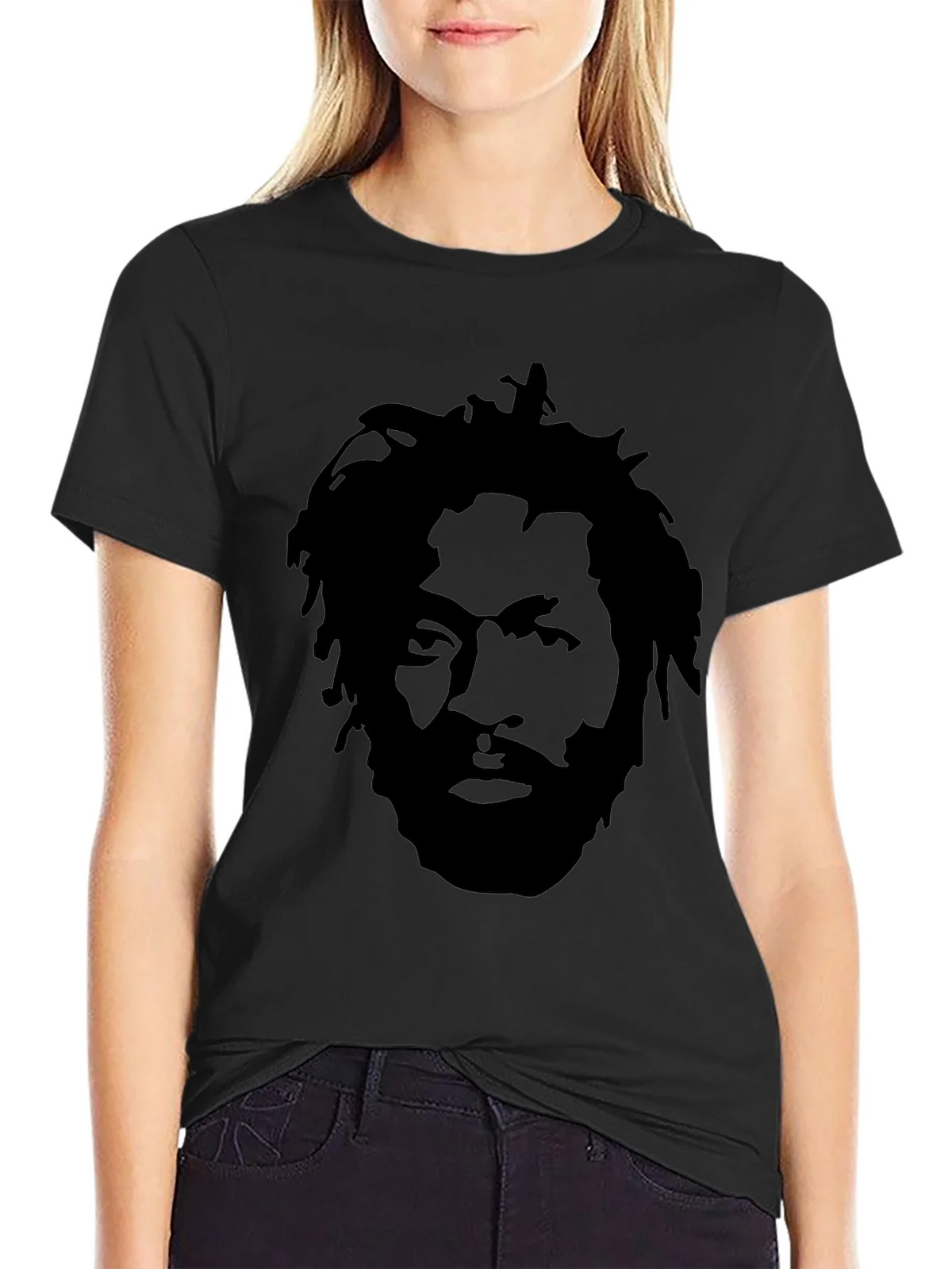 Black T-Shirt with Face Graphic product image 2