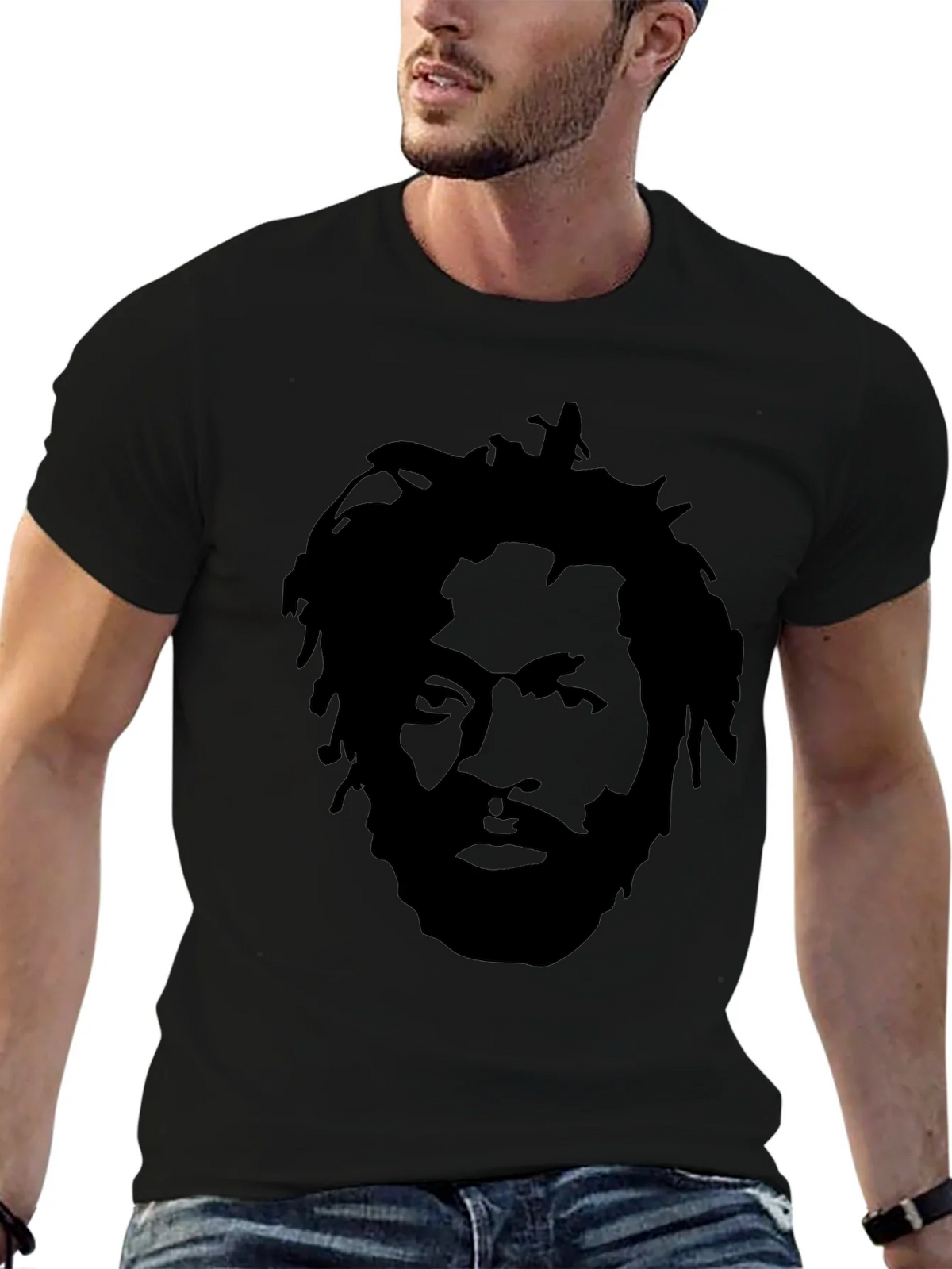 Black T-Shirt with Face Graphic product image 6