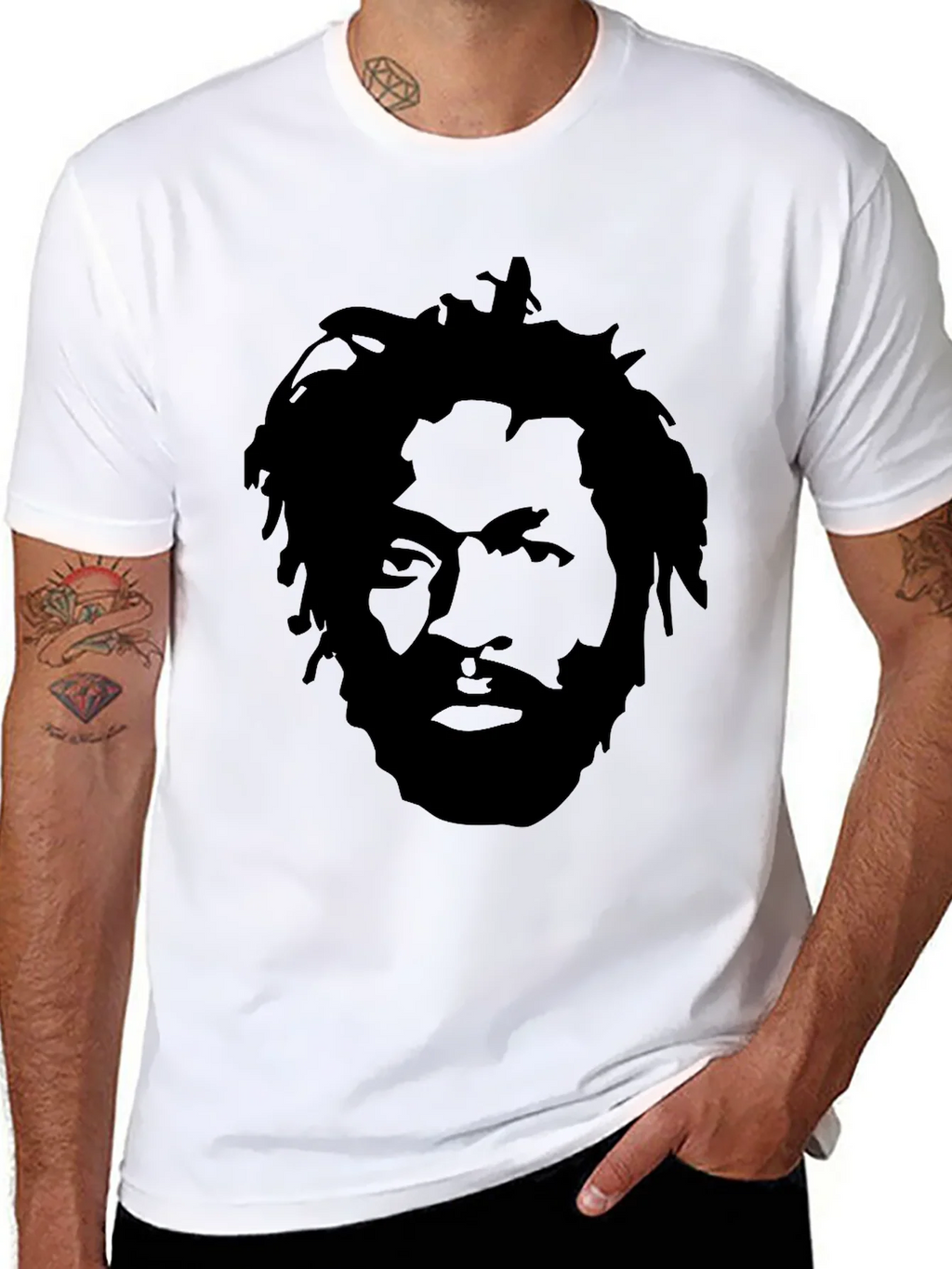 Black T-Shirt with Face Graphic product image 7