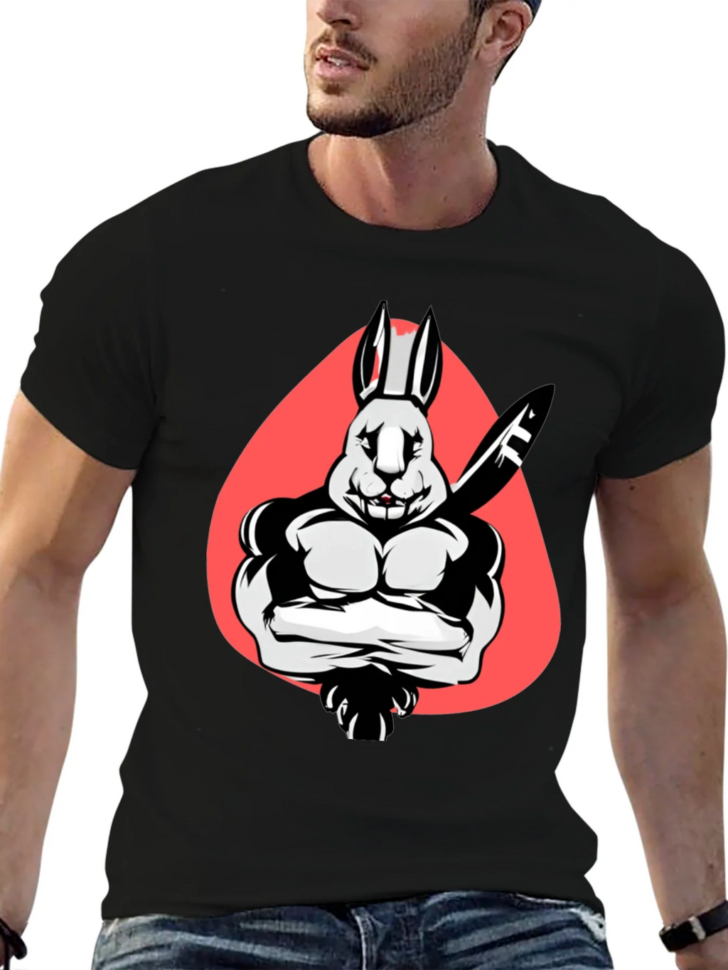 Muscle Rabbit T-Shirt - Black Graphic Tee product image 6